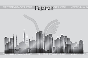 Fujairah city skyline silhouette in grayscale - vector image