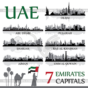 Все столицы Объединенные Арабские Эмираты - векторное изображение