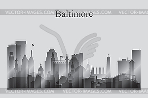 Baltimore city skyline silhouette in grayscale - vector clip art