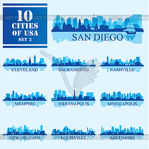 10 cities of United States of America 3, detailed - vector clipart
