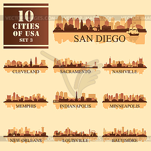 10 городов Соединенных Штатов Америки 3, подробные - векторное изображение