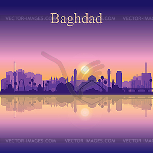 Силуэт города Багдад на фоне заката - рисунок в векторном формате