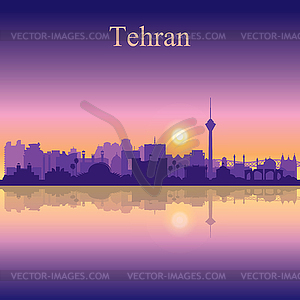 Tehran city silhouette on sunset background - vector image