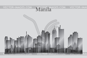 Manila city skyline silhouette in grayscale - vector image