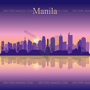 Manila city silhouette on sunset background - vector clipart