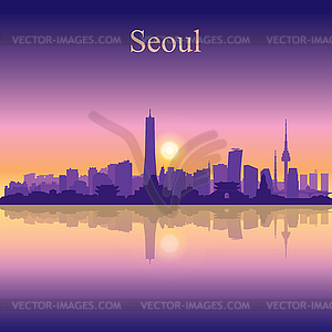 Seoul city silhouette on sunset background - vector image