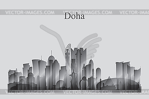 Doha city skyline silhouette in grayscale - vector clip art