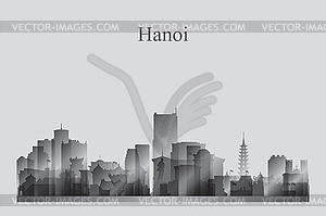 Hanoi city skyline silhouette in grayscale - vector clipart