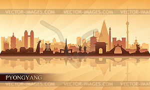 Пхеньян город небоскребов силуэт фон - рисунок в векторе