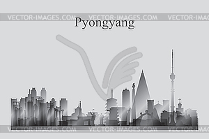 Pyongyang city skyline silhouette in grayscale - vector clipart