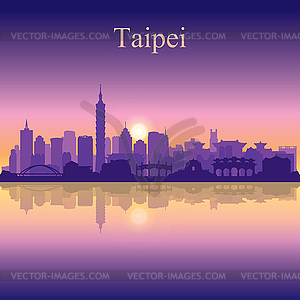 Taipei city silhouette on sunset background - vector clipart