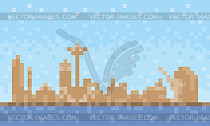 Umm al-Quwain city skyline, pixel art background - royalty-free vector clipart