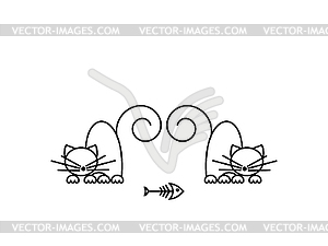Cat Print. Funny kittens playing with fish. - vector image
