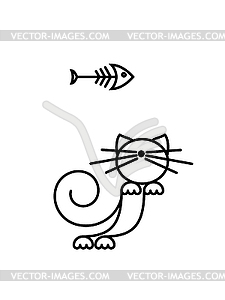 Кошачья печать. Забавный котенок играет с рыбой. - векторный дизайн