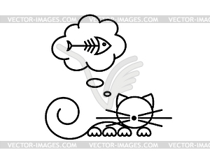 Cat Print. Funny kitten playing with fish. - vector image