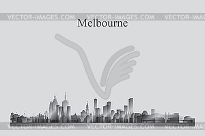 Melbourne city skyline silhouette in grayscale - vector image