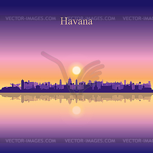 Havana city silhouette on sunset background - vector clipart