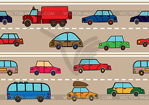 Stream of cars on road - vector image