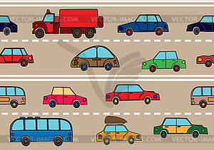 Поток автомобилей на дороге - векторное изображение клипарта