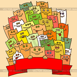 PrintGreeting card. Small funny monsters - color vector clipart