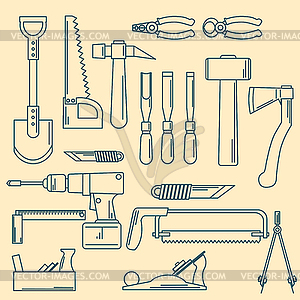 Set of hand tools for productive work - vector clipart