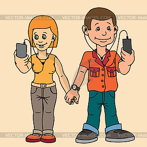 Young man and woman . On date. Attention to each - vector EPS clipart