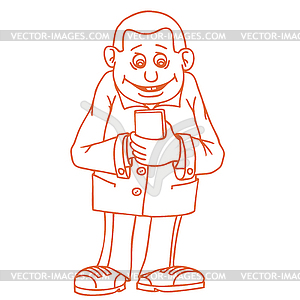 Man is standing and calling someone - stock vector clipart