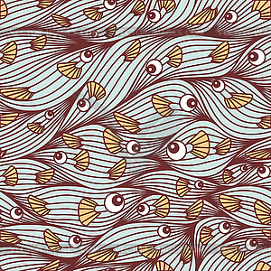 Seamless pattern with fish. Sea waves and fish - color vector clipart