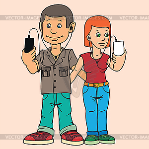 Young man and woman . On date. Attention to each - vector clipart / vector image