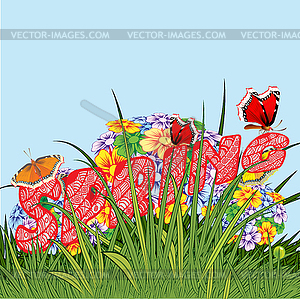 Background made up of flowers and plants. Herbs - vector image