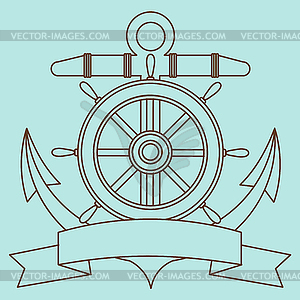 Icon on sea theme. Lifebuoy, Anchor, Steering wheel - vector clipart / vector image