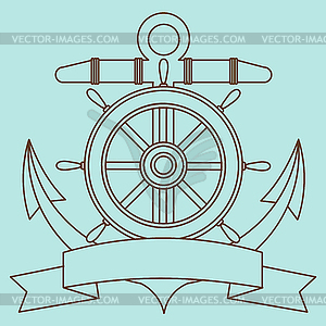 Icon on sea theme. Lifebuoy, Anchor, Steering wheel - vector clipart / vector image