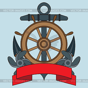 Icon on sea theme. Lifebuoy, Anchor, Steering wheel - vector clipart