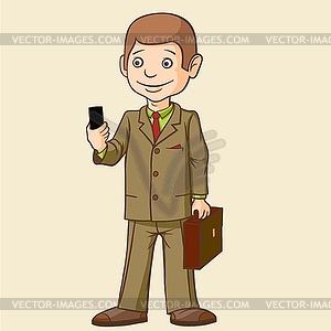 Businessman is standing with phone in his hand. Ver - vector image