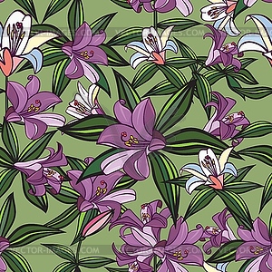 Seamless pattern composed of flowers of lilies. - vector image