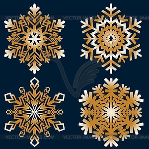 Snowflakes collection on dark background. Flat - royalty-free vector image