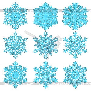 Snowflakes collection on dark background. Flat - vector image