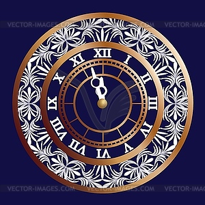 Happy new year. Clock face on dark blue background - vector clipart