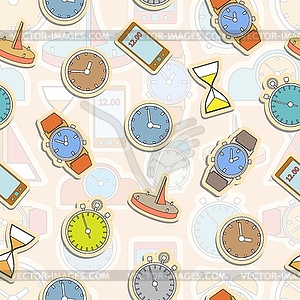 Seamless pattern composed of images hours - vector clipart