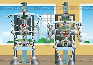 Cybernetic mechanism is engaged in trainings - vector clipart