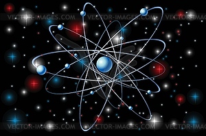 Atom model on cosmic background - vector image