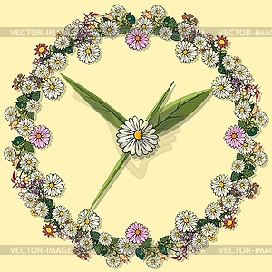 Значок часов. Цветы цветов и листьев - векторизованное изображение клипарта
