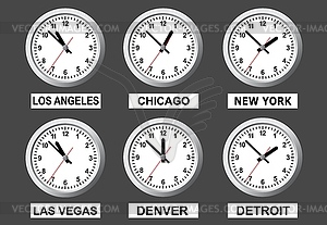 Board that shows time in different cities of world - vector image