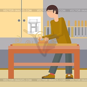 Man is engaged in manual labor - vector clipart