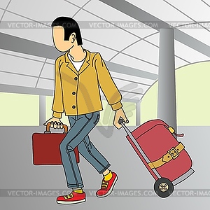 Tourism and rest. man goes with luggage - vector EPS clipart