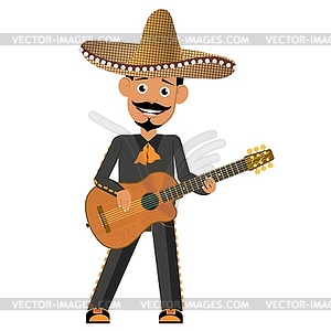 Mexican with guitar. Ready to sing and have fun - vector image