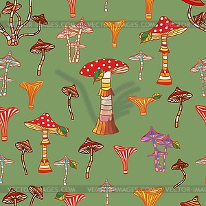 Seamless pattern with fancy mushrooms.  - vector image