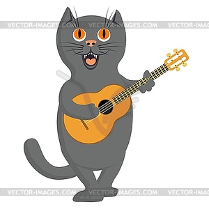 Cat plays guitar and sings love song - vector clip art