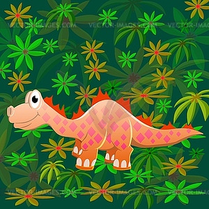 Two dinosaurs met in wild prehistoric forest - vector image