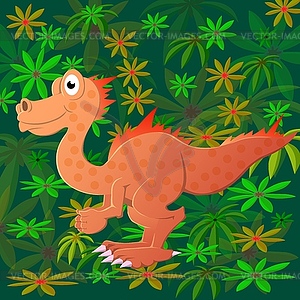 Two dinosaurs met in wild prehistoric forest - vector clipart